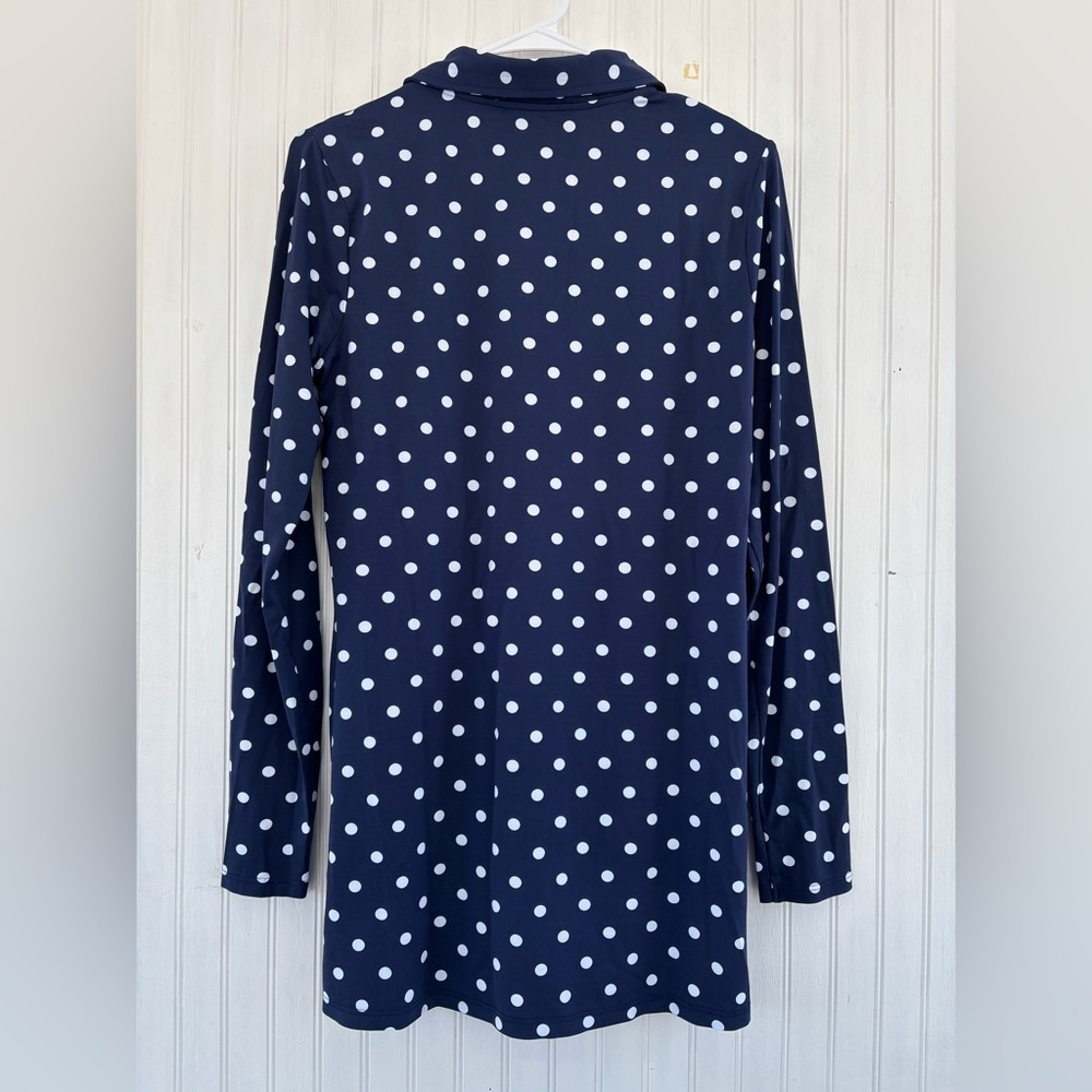 Lands' End Women's Navy Blue White Polka Dot Long Sleeve Tunic Rash Guard SMALL - Picture 2 of 7
